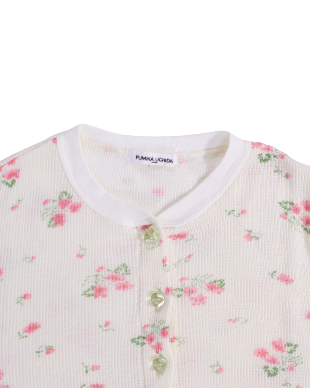 FUMIKA UCHIDA / FLORAL PRINT WAFFLE CARDIGAN / IVORY