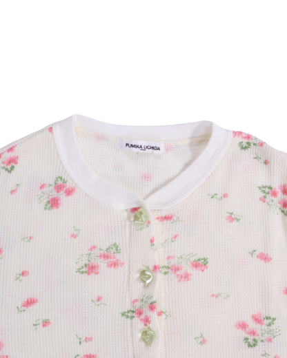 FUMIKA UCHIDA / FLORAL PRINT WAFFLE CARDIGAN / IVORY