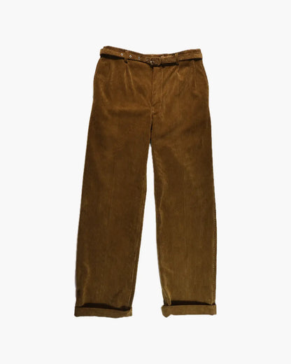 FUMIKA UCHIDA / CORDUROY BELTED 2-TUCK SLACKS / BROWN - 601 FUMIKA UCHIDA / CORDUROY BELTED 2-TUCK SLACKS / BROWN - 601