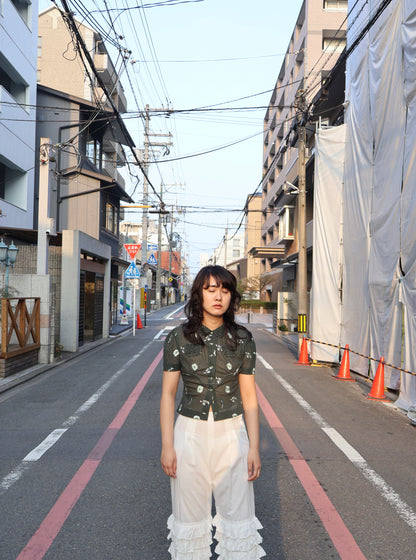 FUMIKA UCHIDA / ALLOVER EMB.SHORT SLEEVE SHIRT / BOTTLE GREEN