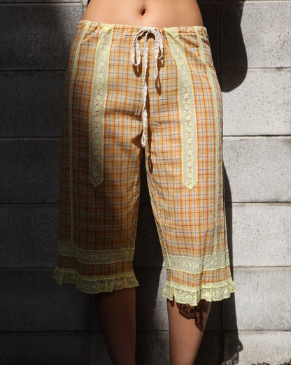 FUMIKA UCHIDA / PLAID VOILE CROPPED PANTS / YELLOW